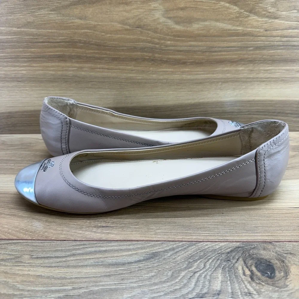Coach Chelsea Beige Flats Womens 8.5 Beige Leather Cap Toe Ballet - Picture 6 of 11